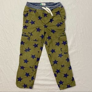New Mini Boden Pants Boys 7 Y Lined Utility Olive Green Navy Blue Stars Cargo